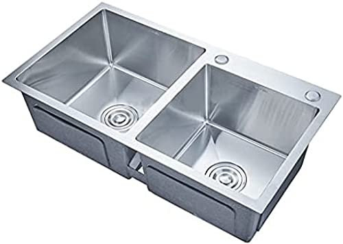 Küchenspüle aus Edelstahl, Küchenspüle aus Edelstahl, Doppelspüle, 304, Küchenspüle, Doppelspüle, Gemüsespüle, verdickte Spüle, Doppelwaschbecken unter der Theke, ohne Zubehör und Wasserhahn