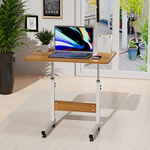 Höhenverstellbarer Schreibtisch 60x40x69-90cm Tisch für Home und Büro Beige | Verstellbare Rollen, Verstärkter kaltgewalzter Stahl, Wasserfest kratzfest Holz Klasse E1, Verstellbarer Stehpult Laptoptisch