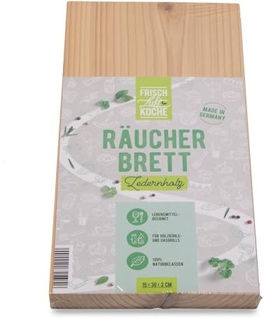 Frischluftküche Räucherbrett Zeder - Verleiht Fleisch und Fisch zartes Raucharoma, geeignet für Räuchern mit Gasgrill, Holzkohlegrill, Smoker – Zedernholz, 30 x 15 x 2 cm