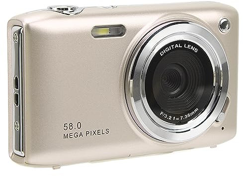 Digital Camera, 4K HD 58MP 16X Zoom Fixed Focal Macro 2.88 Inch Screen Timed Photography Video Cameras, with Strap, for Various Scenes (Gold)