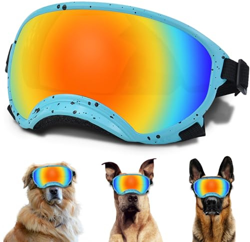 Große Hundesonnenbrille, Hundeschutzbrille mit verstellbarem Riemen und UV-Schutz, Winddichte Hundewelpen-Sonnenbrille, geeignet für mittelgroße bis große Hunde, Augenschutz für Hunde