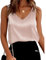 flintronic 1 Pezzi Canotte da Donna in Raso, Canotte Casual con Scollo a V Senza Maniche, Canotte Estive da Donna, Camicette a Canotta, Canotte, Top Senza Maniche con Scollo, Oro Rosa