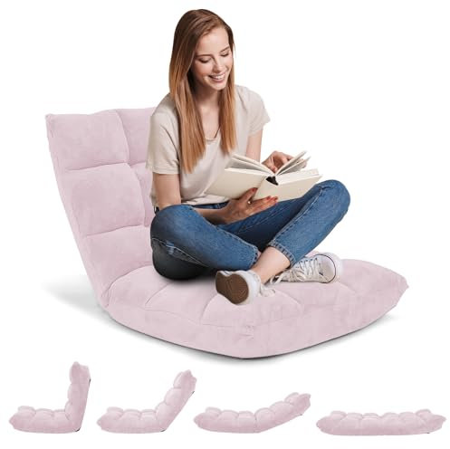 RELAX4LIFE Bodenstuhl Faltbar, Lazy Sofa, Meditationsstuhl, Bodensessel mit Verstellbarer Lehne, für Zuhause oder Büro, Farbewahl (Hellrosa)