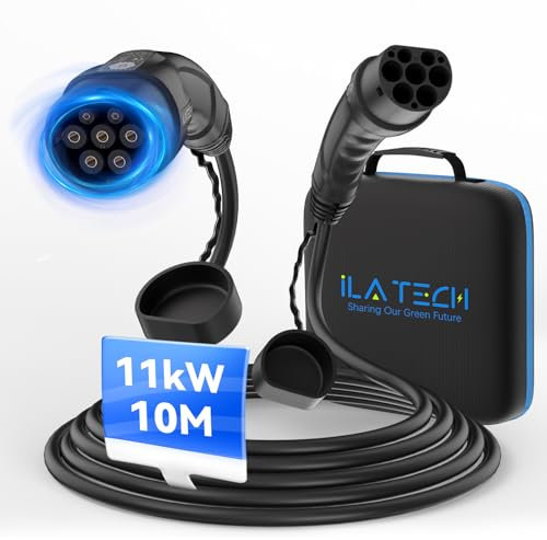 iLa Tech Typ 2 Ladekabel 11kW 10M 16A 3 Phasig, Ladekabel Elektroauto Typ 2 mit Tragetasche, Typ 2 auf Typ 2, Mennekes Mode 3 Kabel für E Auto EV PHEV Geeignet für Model 3/S/X/Y Zoe ID.3 ID.4 E-Tron