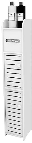 Petit Meuble de Rangement pour Toilettes, Support pour Papiers Toilettes, Colonne, Armoire de Salle de Bain, Placard, Étagère Réglable, Pieds Résistant à l’Eau, Petits Espaces