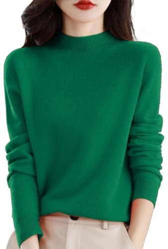Cashmere Jumpers Ladies Women's Semi Turtleneck Sweater Long Sleeve Solid Color Pullover with A Base Shirt Autumn and Winter Warm Loose Sweater Jumpers for Women UK Green