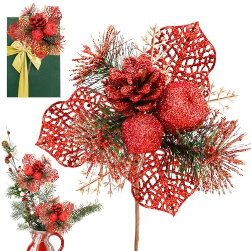 ZoneYan Rami Pino Finto per Decorazioni - 4 Pezzi Rami di Abete Artificiali Natalizi, Rami Abete Decorativi Natalizi, Perfetti per Alberi di Natale, Scatole Regalo e Disegni di Ghirlande