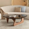 Table basse triangulaire moderne en verre avec base en chêne et plateau en verre trempé transparent (83,8 x 55,9 x 40,6 cm)