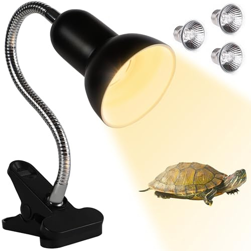 DONGTATA Tortoise Heat Lamp with 2 × 50W & 1 × 25W UVA UVB Bulbs Basking Light with 360° Swivel Clamp Stand and Flexible Gooseneck for Reptile Terrarium Aquarium