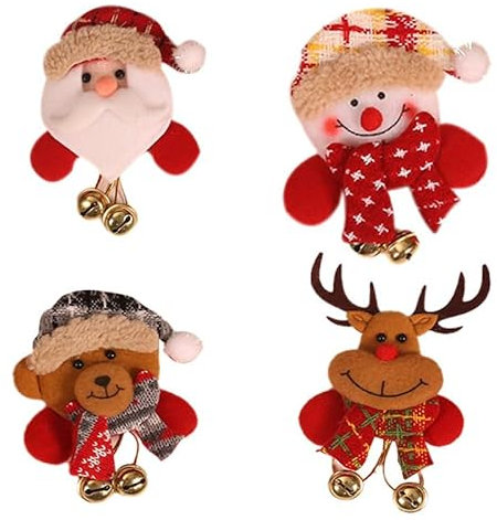 fdsmall Weihnachten Brosche Pin mit Licht Weihnachtsdekorationen Leuchtende Brosche Cartoon Brosche Weihnachten Glühbirne Leuchtende Elch Glocke Abzeichen blinkende Brosche (4Pcs)