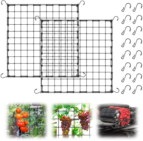 Red de Cultivo, 2 Pieza Mallas de Cultivo,120x120cm Red Trepadora de Plantas, Red para Plantas, Malla Cultivo, con 16 Ganchos, para Plantas, Verduras, Frutas, Flores (120x120cm)
