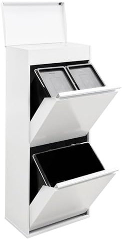 ARREGUI Top CR421-B Mülltrennsystem aus Stahl mit Aufbewahrungsbox mit Deckel | 3 Fächer Mülleimer für die Küche | 11+11+23 L (45 L) | 3 Fach Abfalleimer | Herausnehmbare Inneneimer mit Griff | weiß