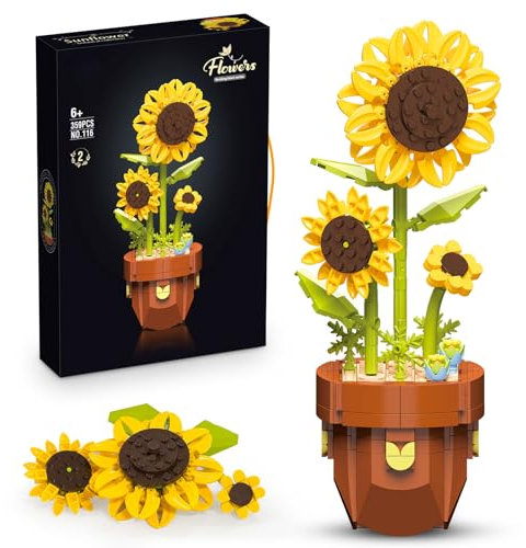 Miyacare Botanische Sonnenblume, 359 PCS Blumen Bausteine, Kreatives Bauset für Erwachsene, Pflegeleichte Spielzeug-Pflanze, Home und Zimmer-Deko, Geschenke zum Muttertag (Sonnenblume)
