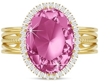 Linawe Rosa Ringe Frauen, Falscher Diamant Ring Damen Gold Jewelry, Moissanite Damenring Modeschmuck Goldring mit Stein, Goldene Ring Verstellbar Fingerring Vergoldet