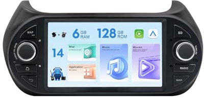 MISONDA 6G+128G Android 14 Autoradio Für FIAT Fiorino/Qubo/Citroën Nemo/Peugeot Bipper Radio Carplay Android Auto 2 Din GPS Navigation WiFi Bluetooth USB FM RDS Rückfahrkamera+MIC