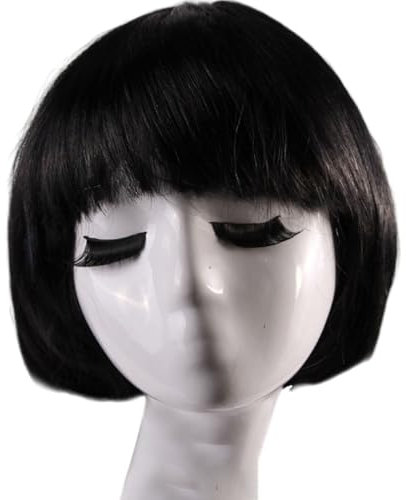 Wambere Perücke Kurze Perücke Bunte BOB Perücke Damen Wig Haar Perücken Gerade Perücke Studentin Kurzhaarperücke Perücke Kurze Haare für Karneval Fasching Cosplay Mottoparty Halloween,Schwarz
