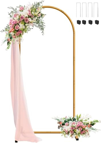 JEBUTU 1,8m Hochzeitsbogen Hintergrund Ständer Hochzeit Metallbogen Gestell | 0,8m x 1,8m Goldfarben Hochzeit Bogen Hintergrund Rahmen für Geburtstag, Party Dekoration, Halloween