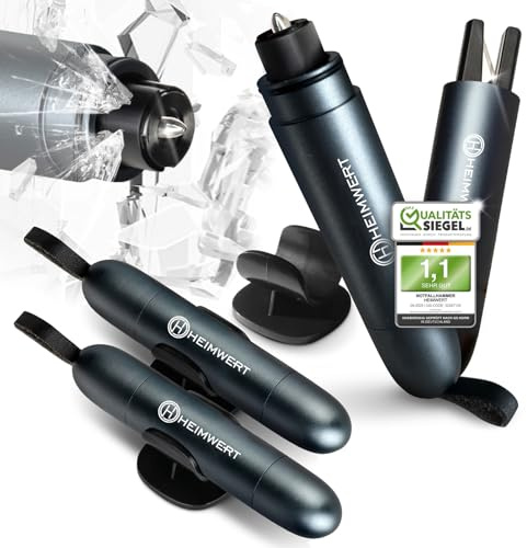 Heimwert Notfallhammer Gurtschneider - Notfall Hammer mit Testglas zum Üben - Zerstört insbesondere Verbund Sicherheitsglas der neuen Auto Generation - Federkorn Nothammer Emergency Car Tool (2 Stück)