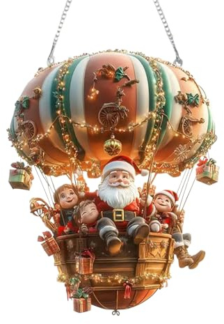 Hängende Weihnachtsdeko Mit Weihnachtsmann-Heißluftballon – 2D-Acryl-Ornament, Weihnachtsmann-Heißluftballon-Wandornament, Weihnachtsdeko Für Garten Und Hof, Festliche Dekoration