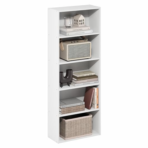 Furinno Basic 5-stöckiges offenes Regal, Bücherregal, Aufbewahrungsorganizer, 18.5 x 42.2 x 110.9 cm, Weiß