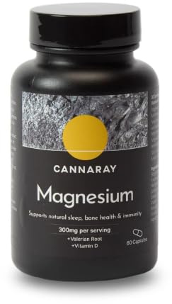 CANNARAY Magnesium Capsules 300mg with Added Valerian Root and Vitamin D. Supports Natural Sleep and Immunity