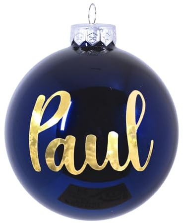 Personalisierte Weihnachtskugel mit Namen oder Irgendein Text Ø 10 cm, Christbaumkugel aus mattiertem/glänzendem Glas, individuelle Weihnachtsdeko, Goldener Text (Blauer Glanz)