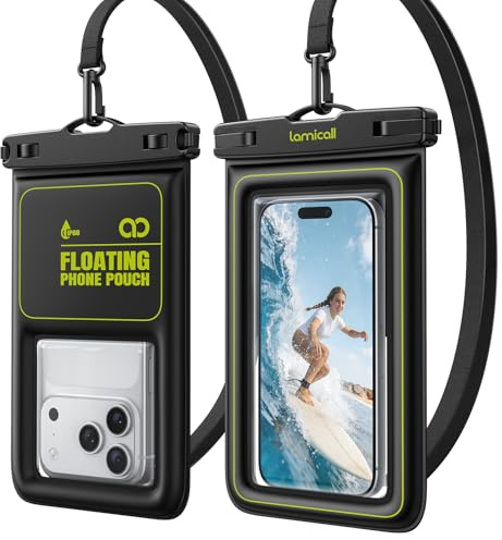 Lamicall Custodia Impermeabile Smartphone - [Galleggiabilità Superiore] | 2 Pezzi, IP68 Custodia Telefono Subacquea con Cordino Staccabile, Chiusura Sicurezza, Cover Impermeabile Telefono Fino a 7,5