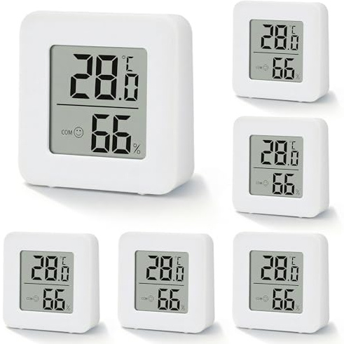 Thermomètre Hygromètre Intérieur, 6 Pièces Thermometre Interieur, Mini LCD Digital Thermomètre, Hygromètre d'intérieur Mural Petit pour Chambre Bébé, Chambre à Coucher, Salon et Cuisine