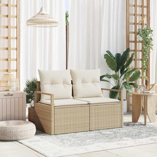 Mimdixy Garten Lounge, Gartensofa mit Kissen Beige 120 x 62 x 69cm Poly-Rattan Rattan Balkon Sofa für Gartens, Outdoor, Terrasse Balkon