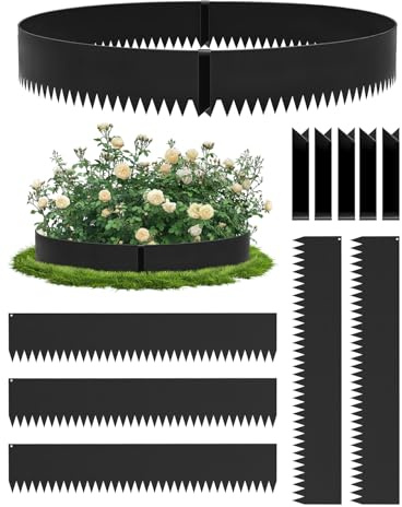 Viugreum Rasenkante Metall aus wetterfestem Stahl – Beeteinfassung in Schwarz/Braun, Beetumrandung Stern/Welle/Klapp/Basic-Design, 1.5mm Dicke, 5/8 Stück Set, Flexible Rasenkante für Garten & Beet