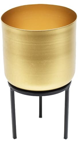 Temeemeg Planter With Stand Minimalist Style Gold Flower Pot Metal Tall Indoor Planter For Small/medium Houseplants 5.91x9.84 Inch
