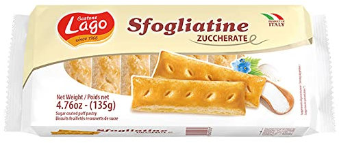 Lago 1968, Sfogliatine Zuccherate 135 g, Pasta Sfoglia Zuccherata in Superficie, Dessert Friabile e Leggero, Tradizione Italiana