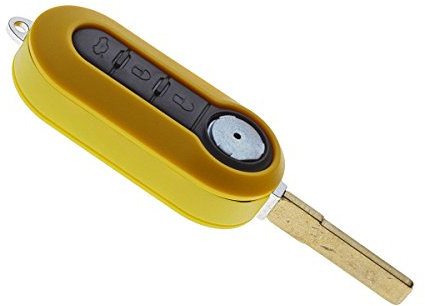 JONGO - Guscio Chiave Giallo con Lama Compatibile con Fiat 500, 500L, Bravo, Doblo, Panda, Punto, Stilo, Lancia & Iveco Daily | Custodia Chiave Plip Macchina Telecomando 3 Pulsanti