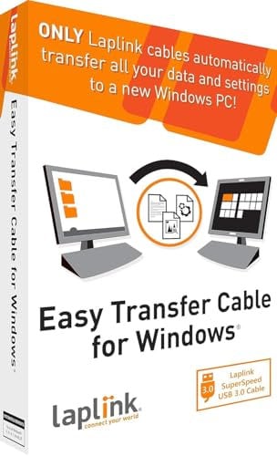 LAPLINK Easy Transfer Cable for Windows, Includes PCmover Express Software and USB 3.0 PC to PC Cable, Single Use License, Transfers Files, Settings, and User Profiles. Compatible with Windows 11