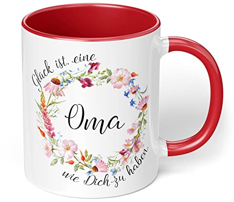 True Statements Oma Tasse Glück ist eine Oma wie dich zu haben - Kaffee-Tasse mit Spruch - Geschenk für Oma/Großmutter, inner red