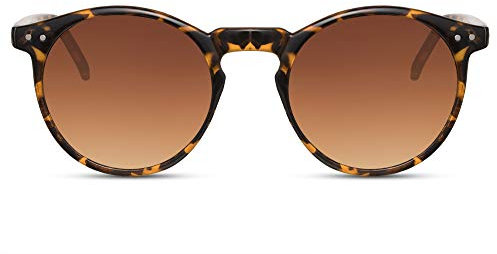 Cheapass Sonnenbrille Rund-e Braun Schwarz Leopard UV-400 Getönt Festival-Brille Plastik Damen Herren
