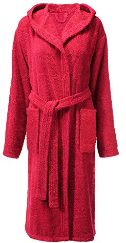 CelinaTex Fehmarn Albornoz Capucha Larga Bolsillos Mujer algodón S Rojo Burdeos