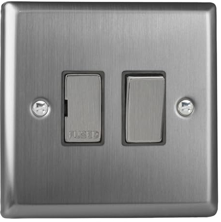 Varilight Switched Fused Spur - Classic Brushed Steel With Brushed Steel Insert, XT6D