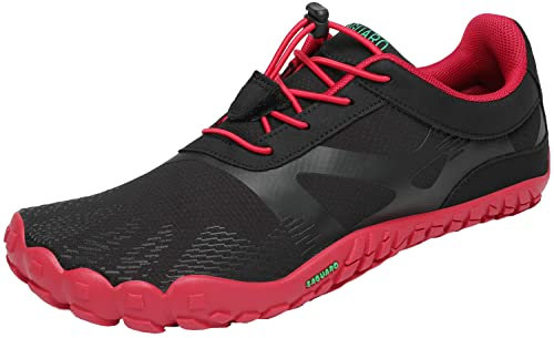 SAGUARO Barfußschuhe Herren Damen Traillaufschuhe Outdoor & Indoor Training Fitnessschuhe Wander Wald Strand Straße Laufschuhe Walkingschuhe Schnell Trocknend Badeschuhe, Apfelrot, 45 EU
