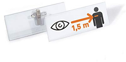 Durable Namensschilder-Set, Namensschilder 40 x 105 mm mit Kombiklemme, passende Einsteckschilder auf A4 Druckbögen, Packung à 14 Stück, 851900