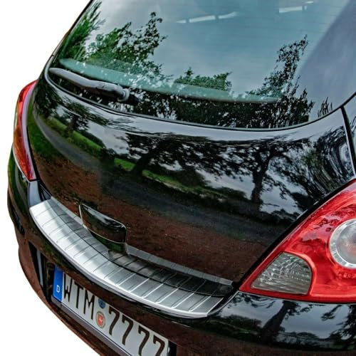 RECAMBO Ladekantenschutz Edelstahl kompatibel für OPEL Corsa D | 2006-2014 - matt gebürstet mit Textur - Styling und Schutz für die Stoßstange