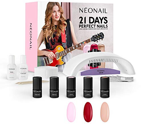 NÉONAIL Starter Set 21 Days - LED UV Lampe - UV Nagellack - Maniküre Set - Top - Set Starterset mit Lampe - Sets - Nagellack Set - Farben - Base - Manicure - Nagelset