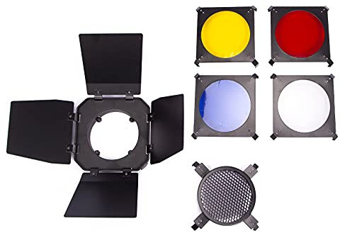 Flash Barndoor con 4 filtri gel colorati e griglia a nido d'ape, luce stroboscopica universale monolight per riflettore standard fotografico studio fotografico