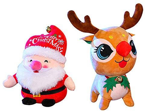 Smavles Weihnachts Plüschtier 2 Stücke Weihnachtsmann Puppe Weihnachtselch Plüschtier Weihnachtsfeier Geschenke Weihnachtsdeko Stofftier Spielzeug für Desktop Dekorationen