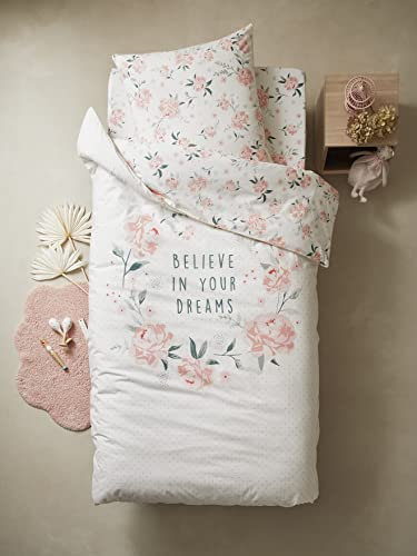 Vertbaudet VERTBAUDETKinder Bettwäsche-Set „Rosentraum“ Oeko-Tex®wollweiß/rosa140X200 - Kissen 50X75