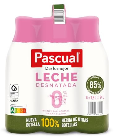 Leche Pascual - Leche Desnatada - Bienestar Animal - Pack 6 x 1,5L - Ideal para niños y adultos, Producto Natural y Saludable