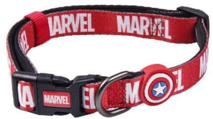 Collar Premium para Perros de Marvel-Negro,Rojo y Blanco-Talla M-L-Cierre Rápido de Click-Detalles 3D-Poliéster-Producto Original Diseñado en España