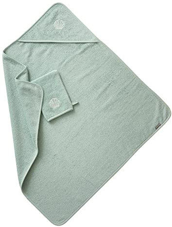 VERTBAUDET Kapuzenbadetuch + Waschlappen, Öko-Tex®, Seladongrün, 100 x 100