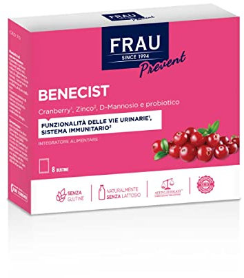FRAU BENECIST, Integratore Alimentare 8 Bustine, Estratto Secco di Cranberry, Funzionalità Vie Urinarie, con Fermenti Lattici Vivi, Senza Glutine, Senza Lattosio