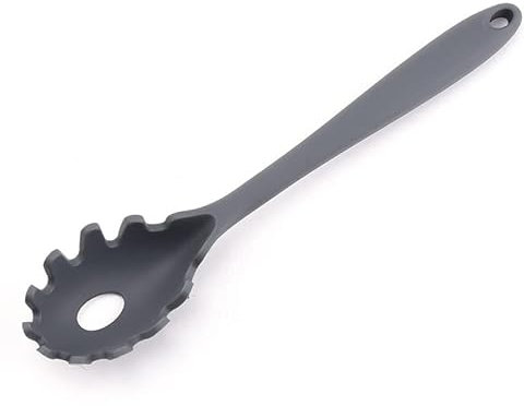 Tenedor de pasta de silicona (11.5 pulgadas), resistente al calor hasta 248.9 °C, diseño higiénico de una pieza, colador de espaguetis y tenedores de pasta para servir (gris)